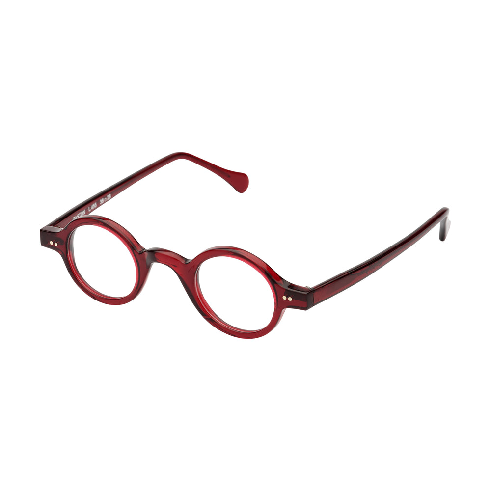 Lunettes de vue rondes, rouges et transparentes - Modèle gaston vues de profil
