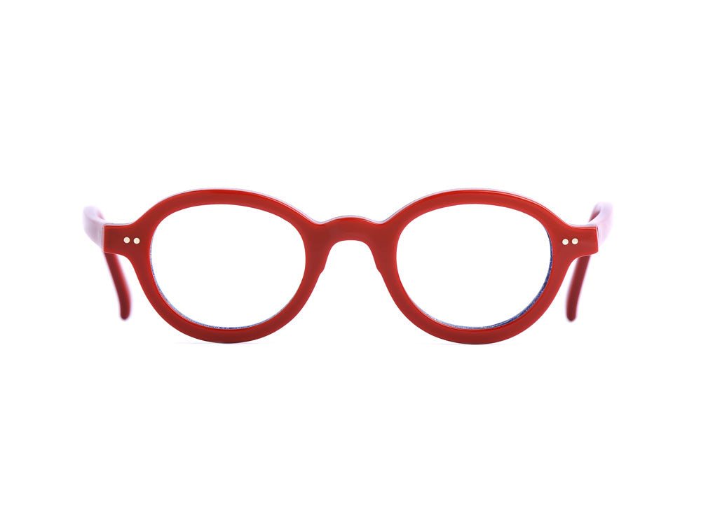 Lunettes de vue rondes, de couleur  rouge, vues de face