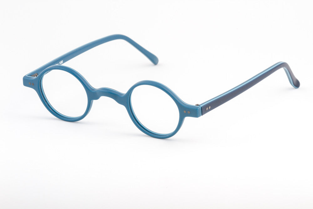 Lunettes de vue rondes, de couleur  bleue, vues de profil