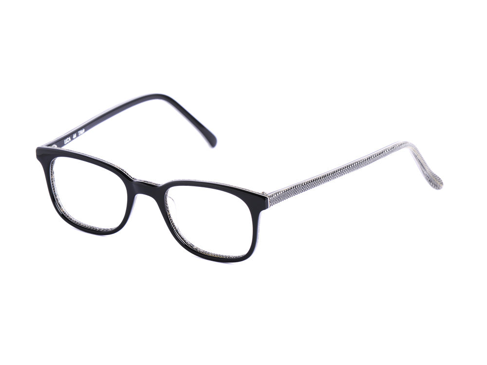 Lunettes de vue rectangulaires, de couleur  noire, vues de profil