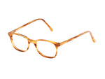 Lunettes de vue rectangulaires, de couleur  beige, vues de profil