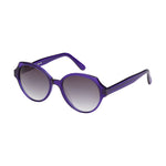 Lunettes de soleil larges, de couleur violette, vues de profil